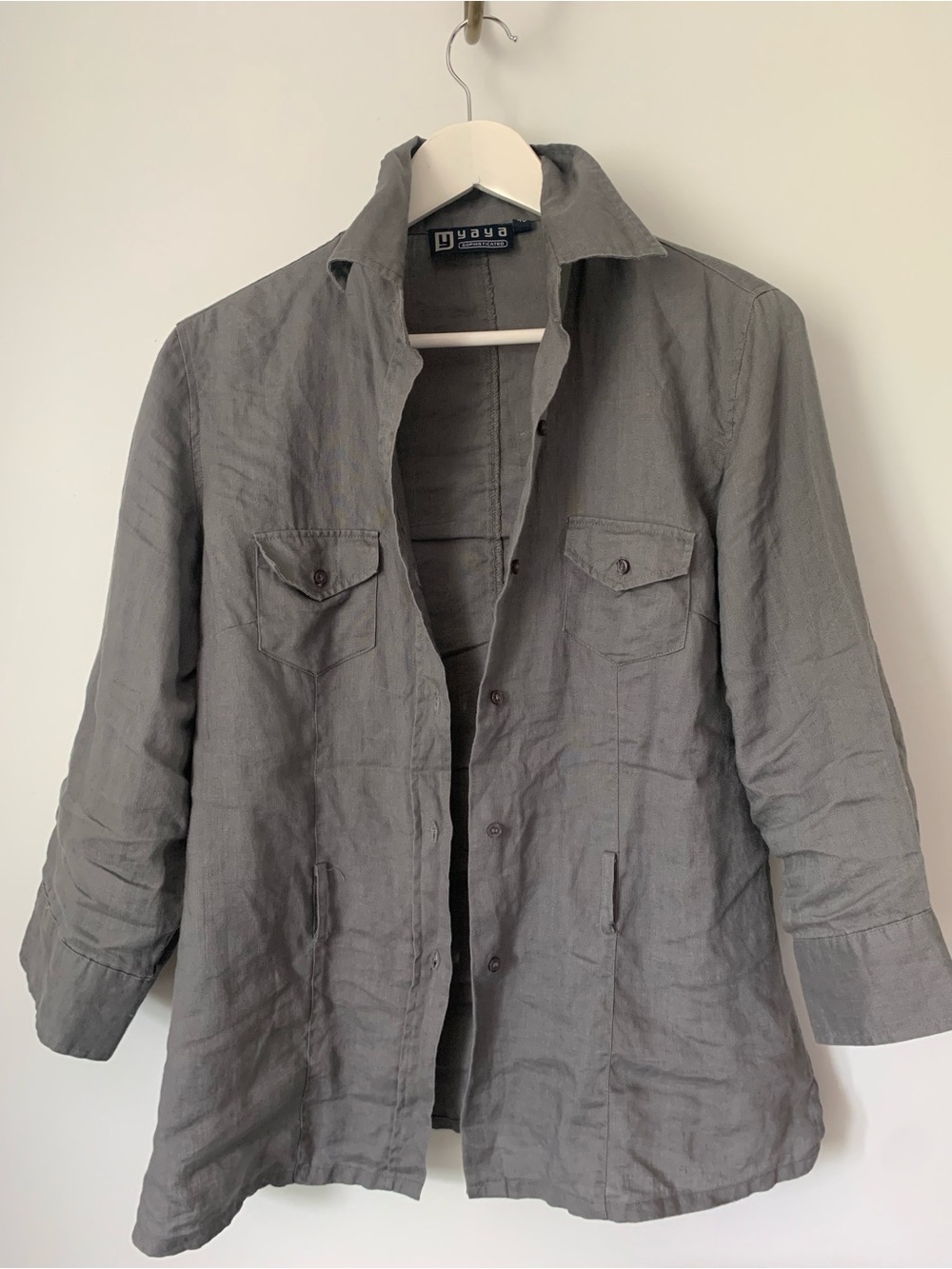 YaYa 100% Gray Button-Front Women's Blouse Jacket